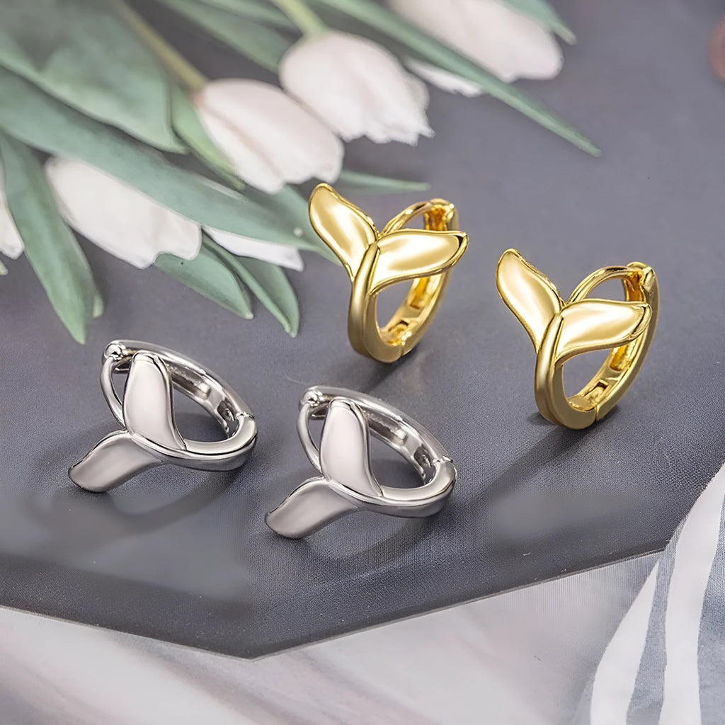 Women's copper fishtail earrings with electroplated white gold or yellow gold colour finish
