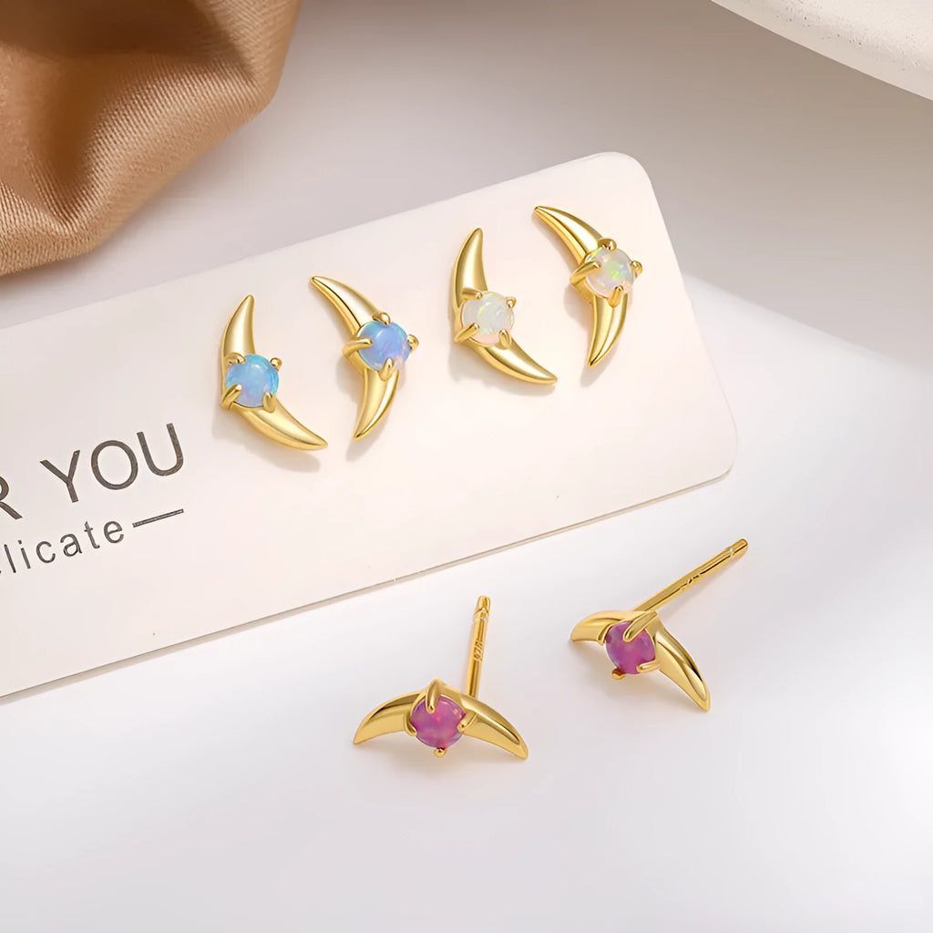 Women's 925 silver geometric earrings with electroplated platinum and gold finishes and stone colour accents