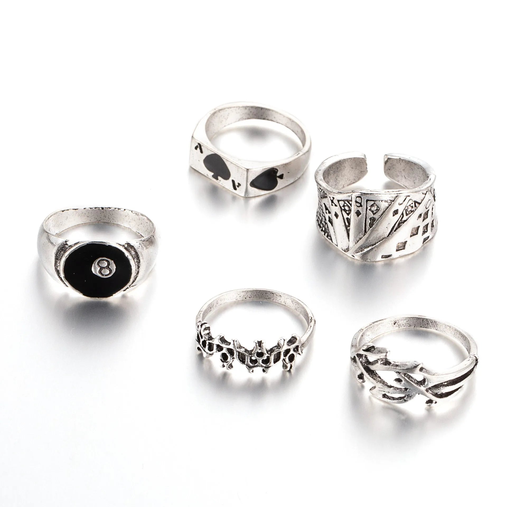 Black alloy poker ring with spade design and adjustable band