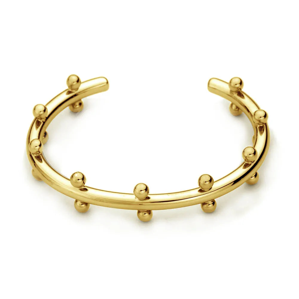 C-shaped stainless steel bean bead bracelet with personality texture rivet design and alloy clasp