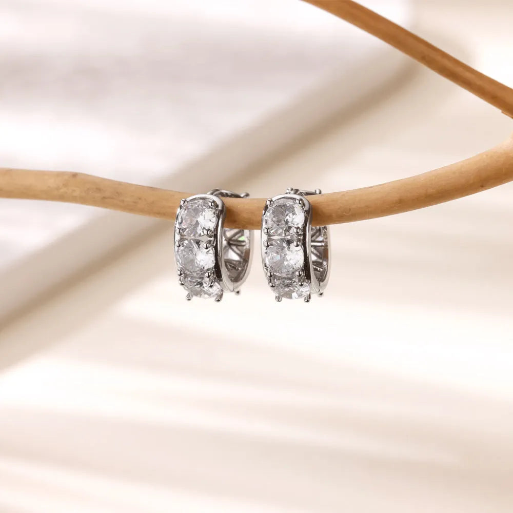 Stainless steel U-shaped clip earrings with zircon detailing for women