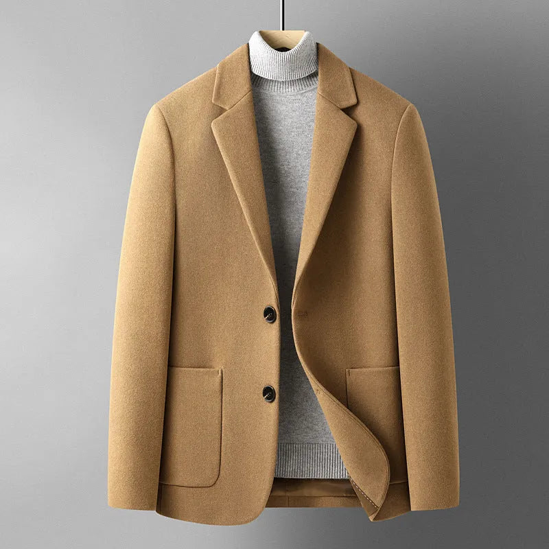 Men's grey wool slim fit suit jacket with polyester lining for autumn winter casual wear