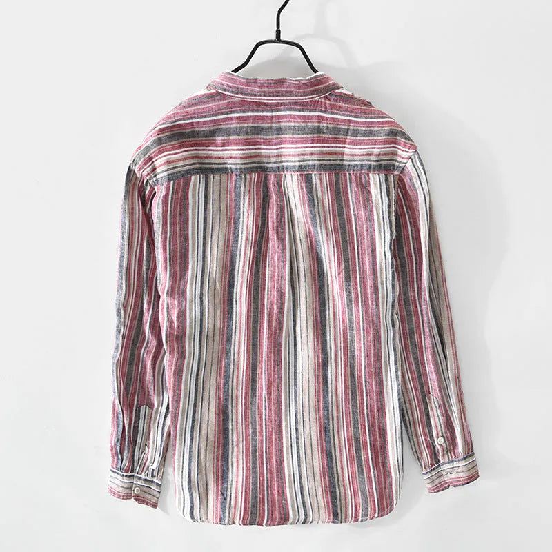 Men's striped linen casual shirt with long sleeves in loose-fitting design