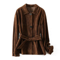Women's retro style cashmere coat with peter pan collar and leather belt in loose mid-length fit