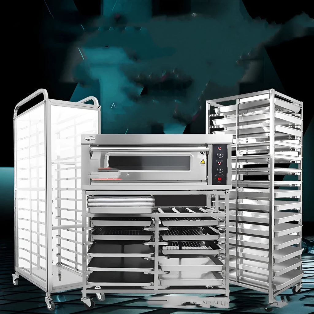 Stainless steel six-tier baking tray rack with 40x60cm tray size.