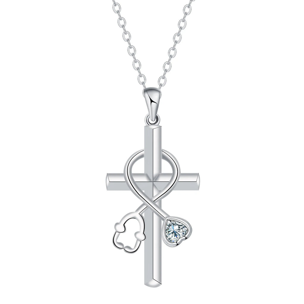 Cross stethoscope necklace with copper pendant on cross chain for women
