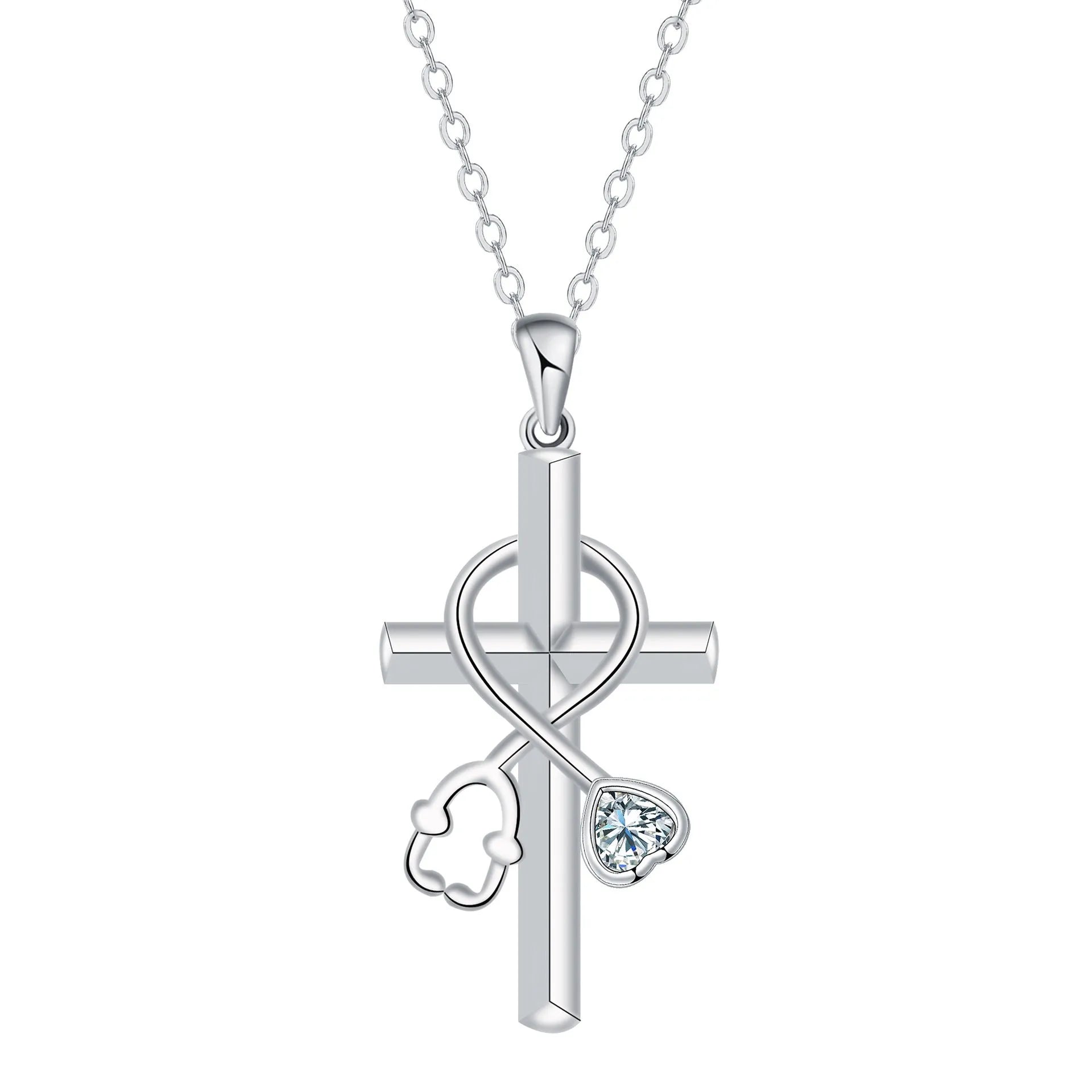 Cross stethoscope necklace with copper pendant on cross chain for women