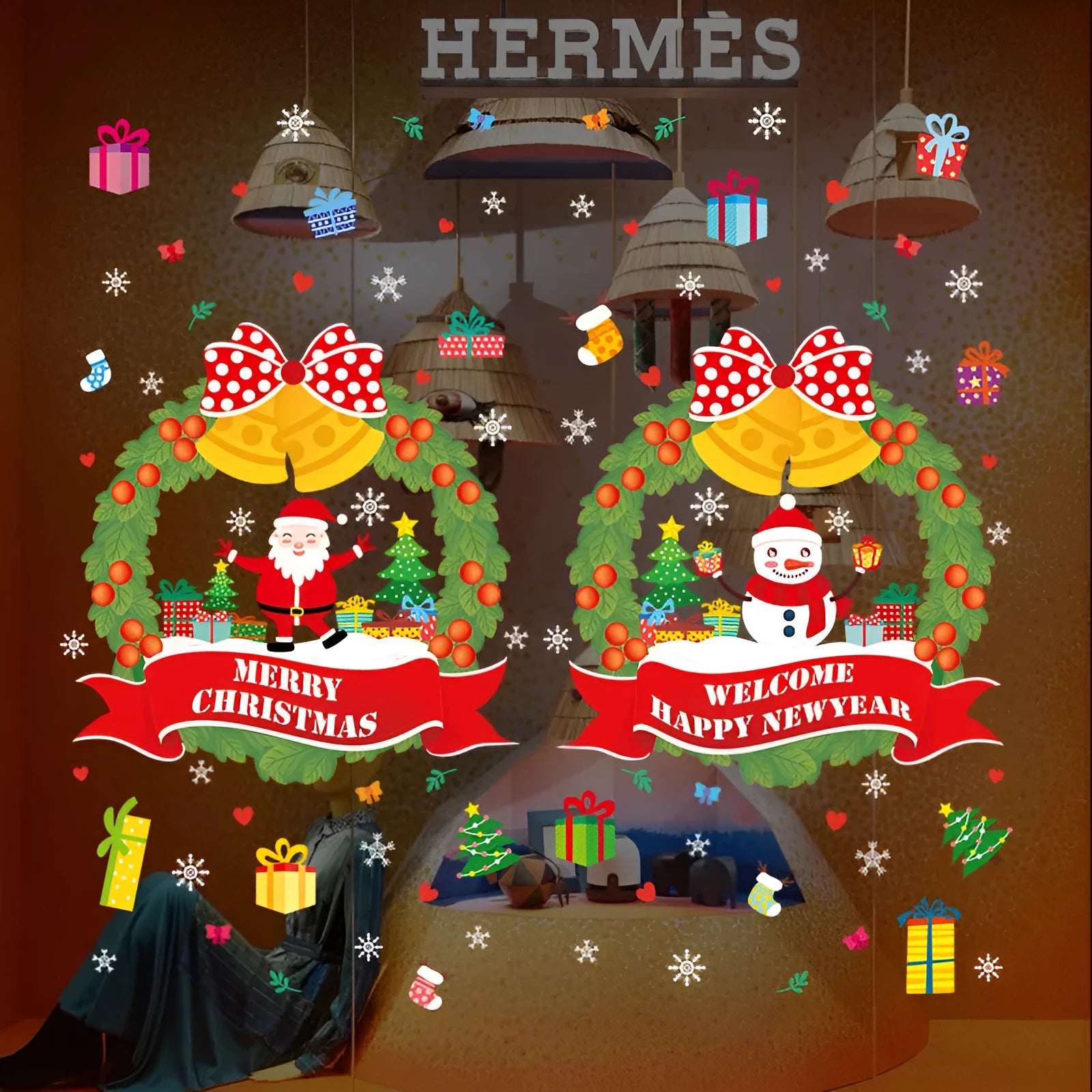 Non-adhesive electrostatic Christmas wall sticker 60x45cm PVC colourful cartoon pattern