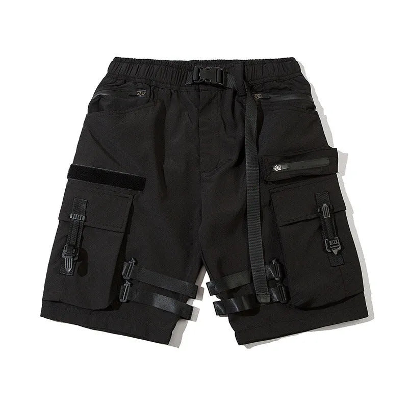 Men's black acetate fibre straight cut workwear shorts for summer in street style