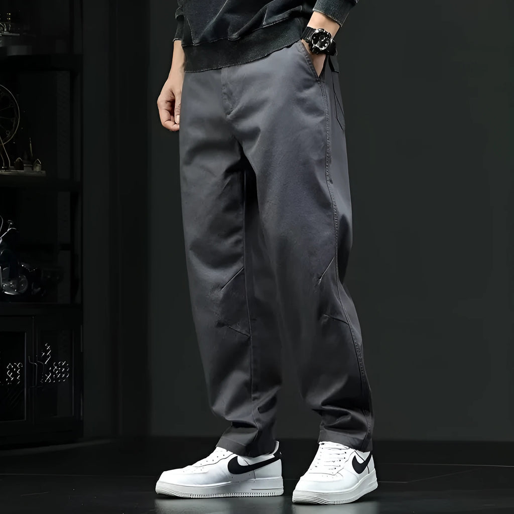 American style loose straight casual cotton trousers for men in black, mid waist, size M to 3XL