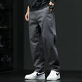 American style loose straight casual cotton trousers for men in black, mid waist, size M to 3XL