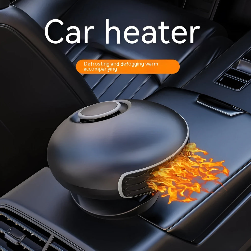 Black ABS car warm air blower heater for defrosting with long power cable, 12V or 24V model.