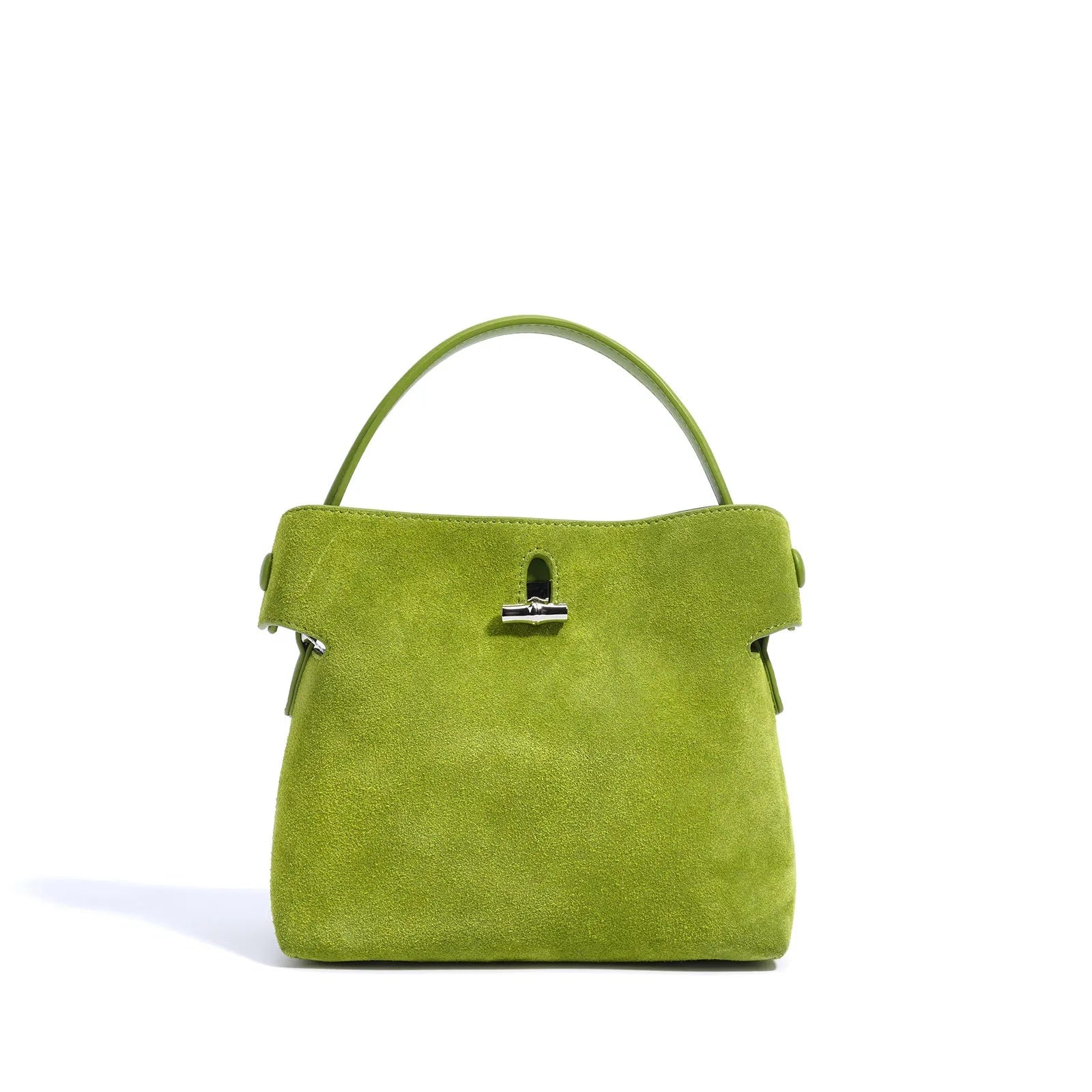 Women's mini messenger bag in matte cowhide with lock closure and bucket shape