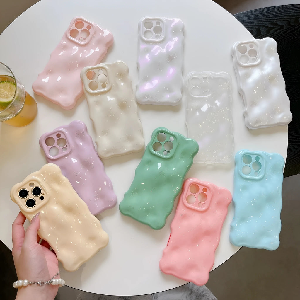 QF wave bubble cream yellow TPU phone case with anti-fingerprint surface for iPhone models