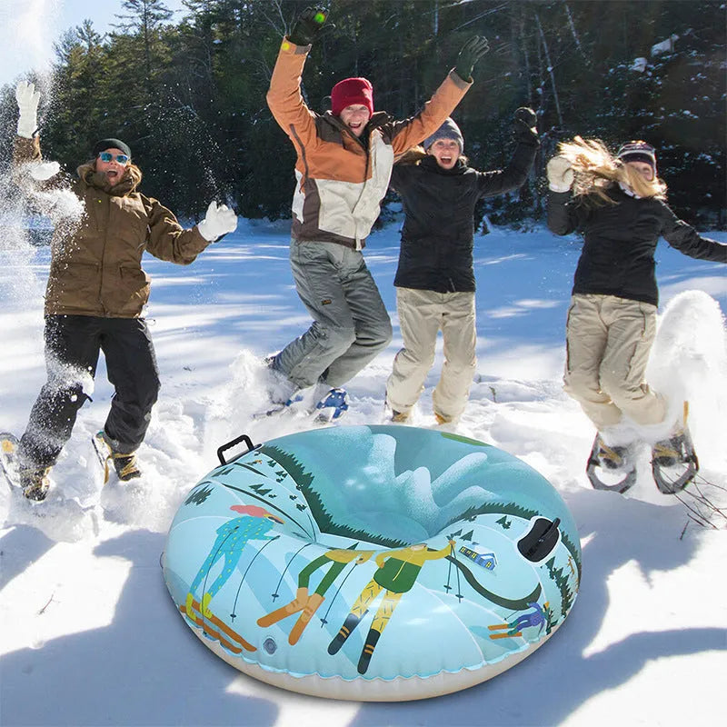 PVC winter ski ring toy in three colour designs: snow mountain, ice-snow blue, and flame red