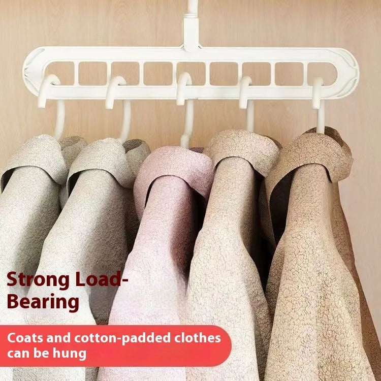 Plastic multifunctional hanger with nine holes for trousers in beige, blue, grey, green, or pink colours
