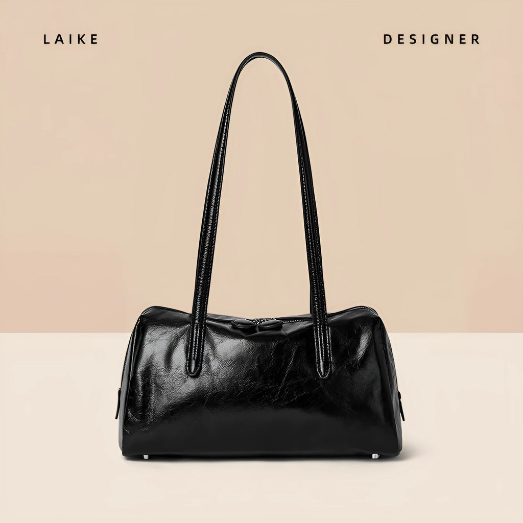 Genuine leather retro tote bag horizontal square shoulder bag 32x16x15cm cowhide open pocket mobile phone bag