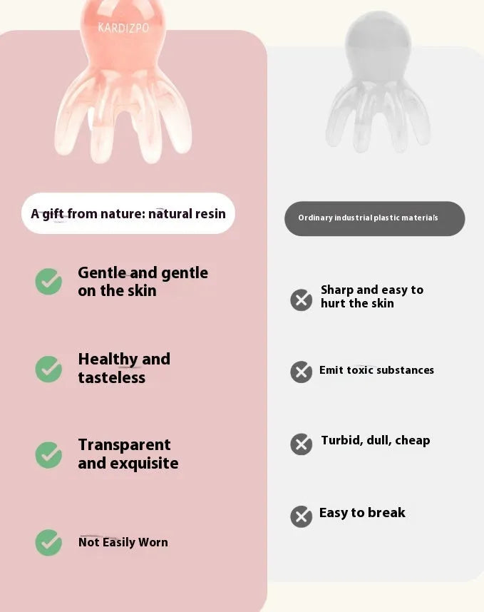Pink natural resin octopus-shaped massage comb for periocular meridian health massage.