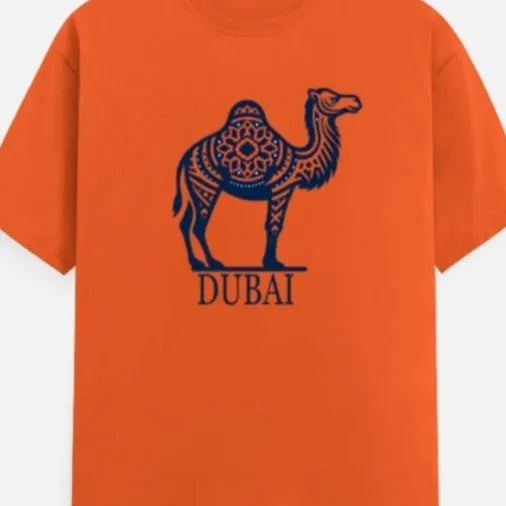 Orange cotton summer t-shirt with loose fit and short sleeves on hanger