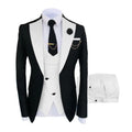 Men's slim fit three-piece business suit with coat, vest, and trousers in cotton fabric.