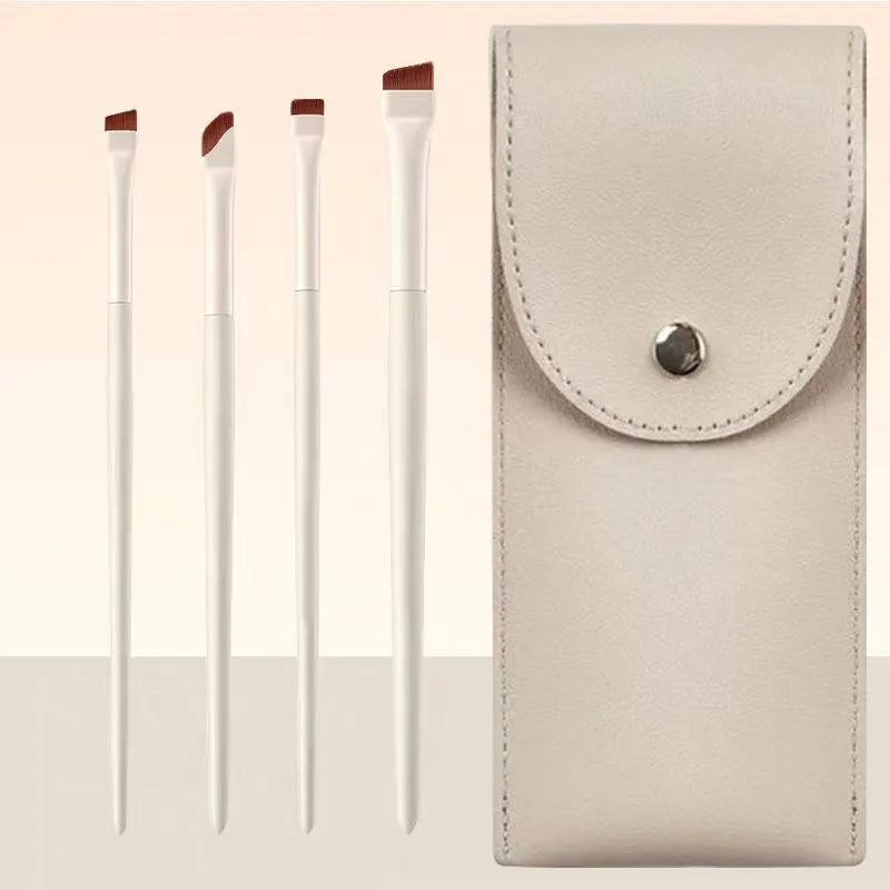 Four angled eyeliner and brow brushes with ultra-thin tips in leather case