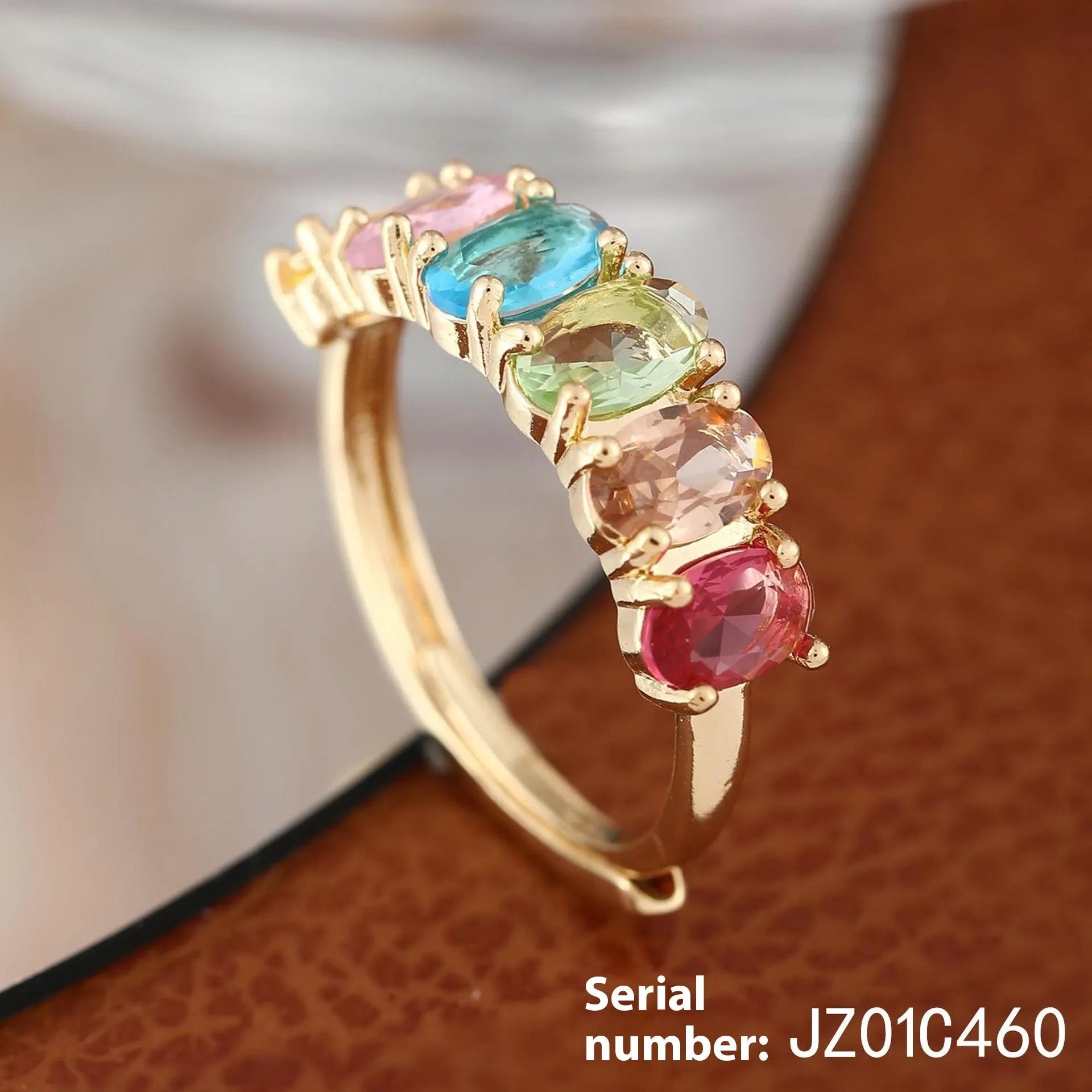 Gold electroplated adjustable zircon ring with simple retro design on copper band