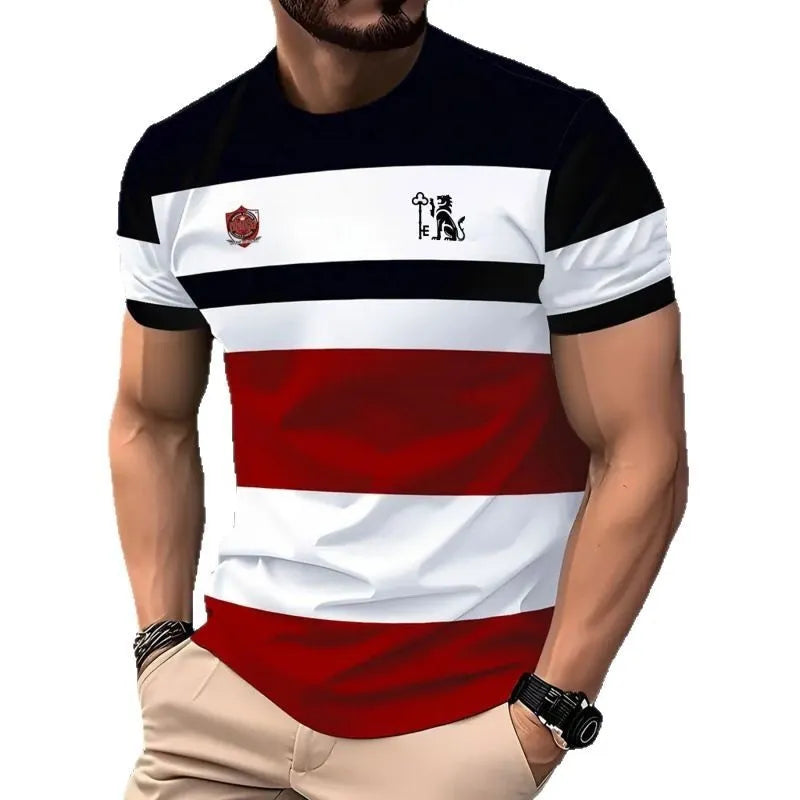 Men's loose fit short sleeve t-shirt with digital 3D striped pattern in various colours