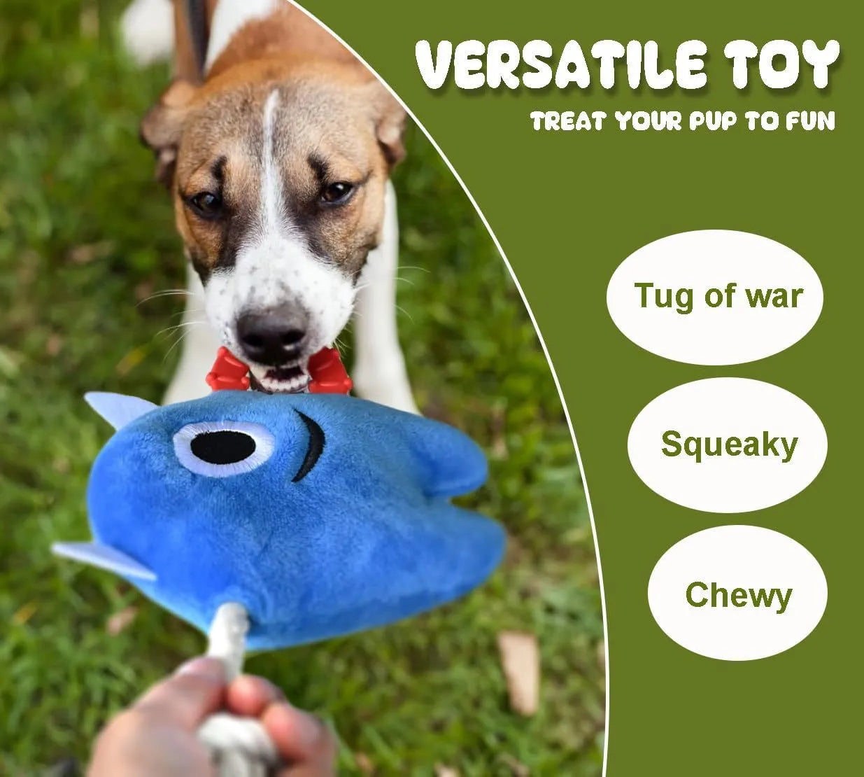 Large blue plush and rope dog chew toy with squeaker for aggressive chewing and tugging play
