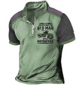 Men's casual polo shirt with digital letter printing and lapel, short sleeves, available in multiple colours and sizes.