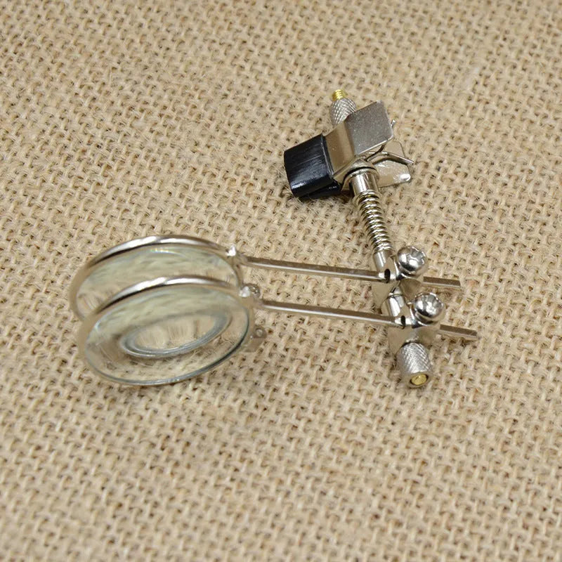 Metal bracket reading glasses double clip with glass lenses for attaching to spectacle frames.
