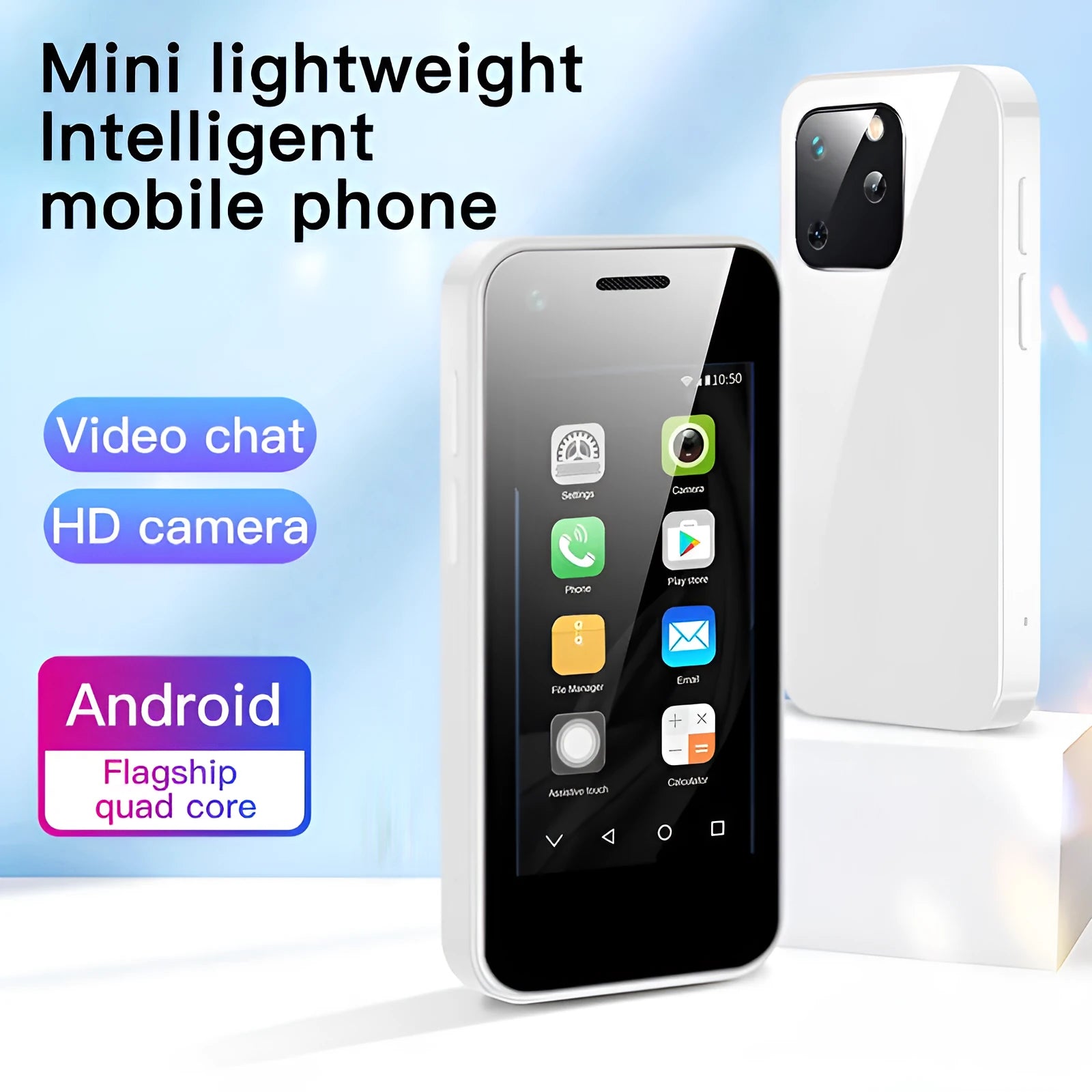 Small Android mini phone showing compact design with 2.5-inch screen.