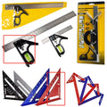 Red metal combination angle ruler with metric measurements and transparent storage bag