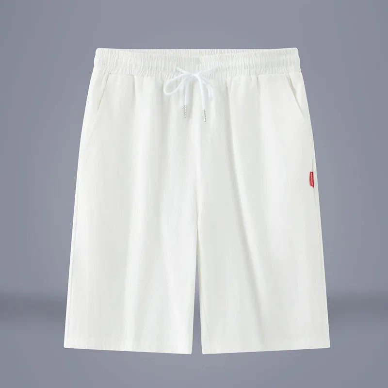 Chinese style solid colour cropped pants in cotton linen fabric with drawstring waist