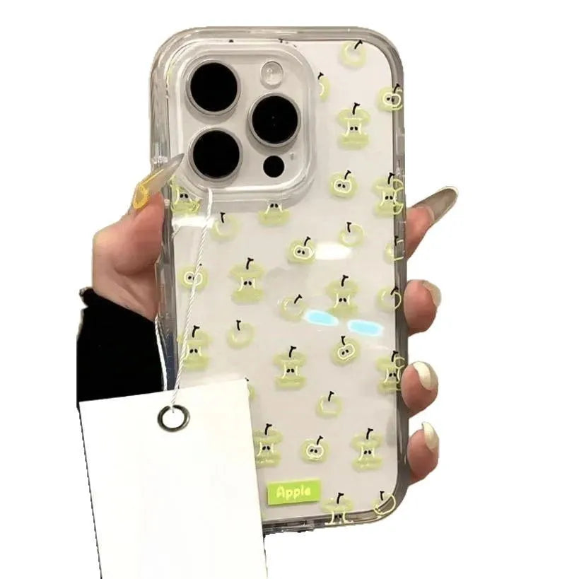 Green apple core transparent TPU phone case for iPhone, full coverage protective shell
