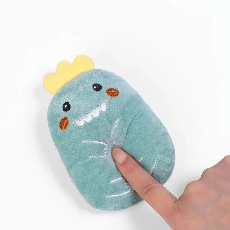 Small plush catnip toy with a squeaker for cats to chew and bite, shown in assorted colours.