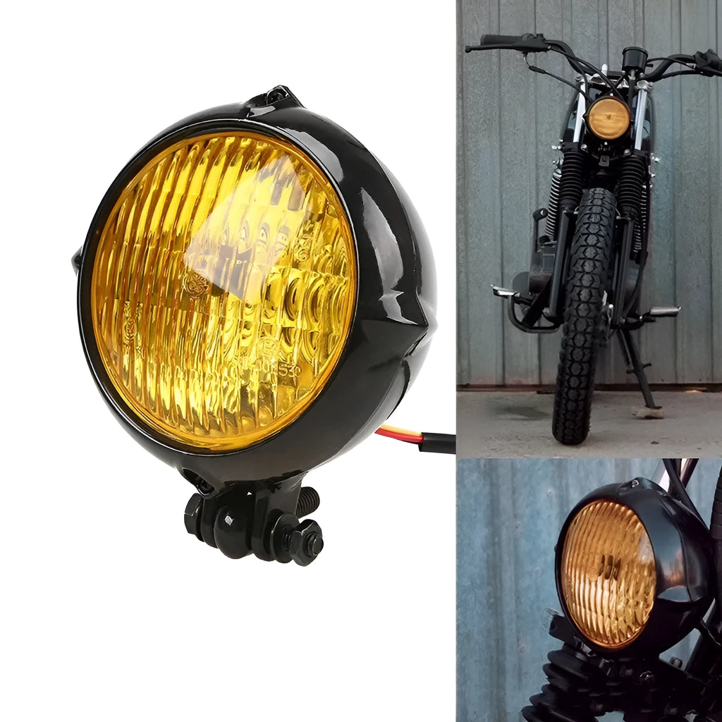 Harley motorcycle halogen headlights with electroplated black aluminium housing and yellow light output