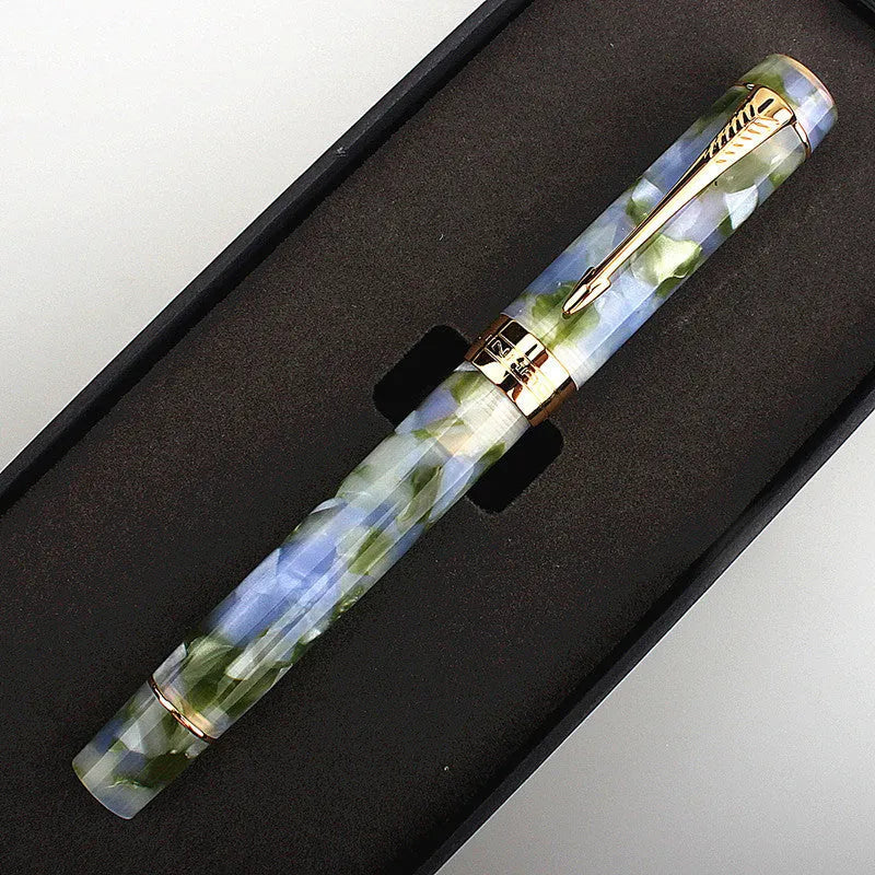 Deep bath green metal ballpoint pen showing three tip size options: 0.5mm fine, 0.7mm medium, and 1.0mm graphic art