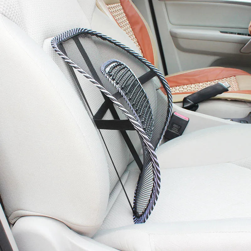 Black leather nail pattern car lumbar support pillow with steel wire frame