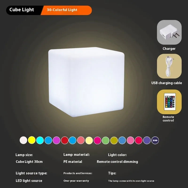 Modern LED cube light stool with waterproof IP65 rating for outdoor garden or patio use