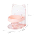 Grey and pink cat feeding bowls with anti-spill design, adjustable height, and removable hanging cage