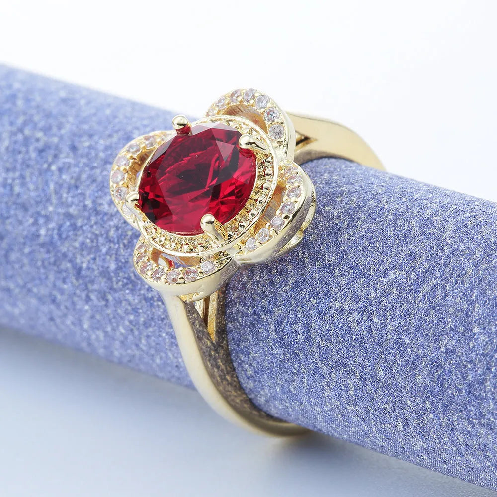 Copper fruit-shaped zircon ring with electroplated finish