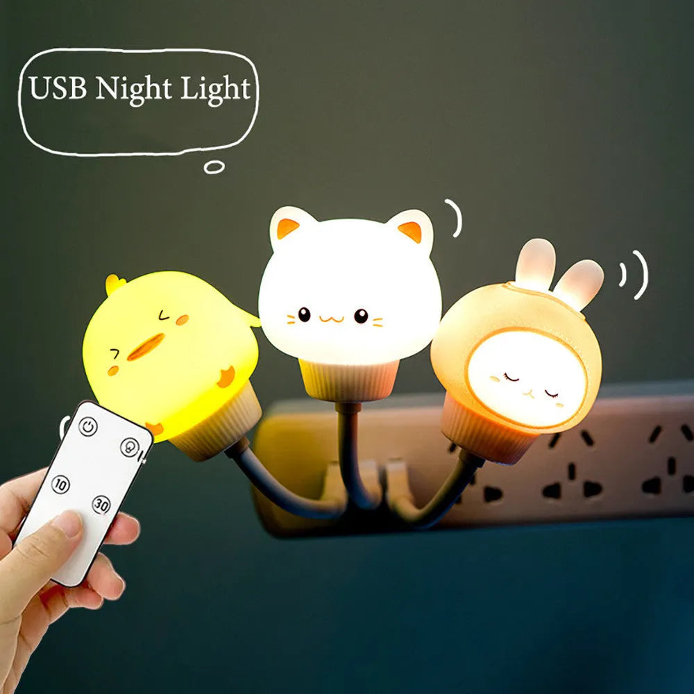USB portable LED night light with cartoon animal design and remote control