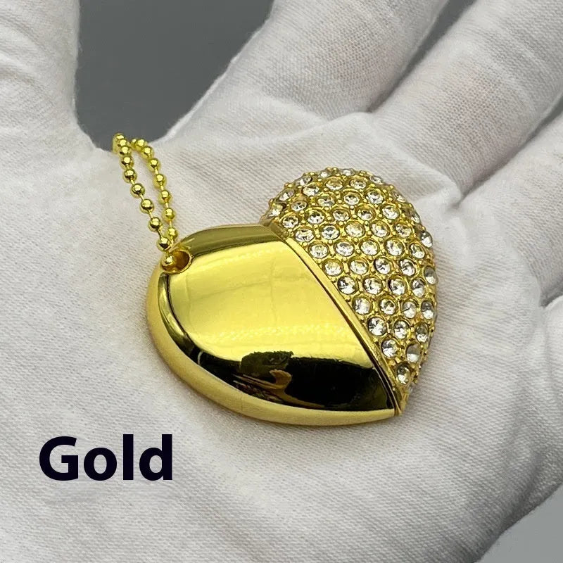 Heart-shaped brick-inlaid metal USB flash drive in multiple colours with USB 2.0 connector