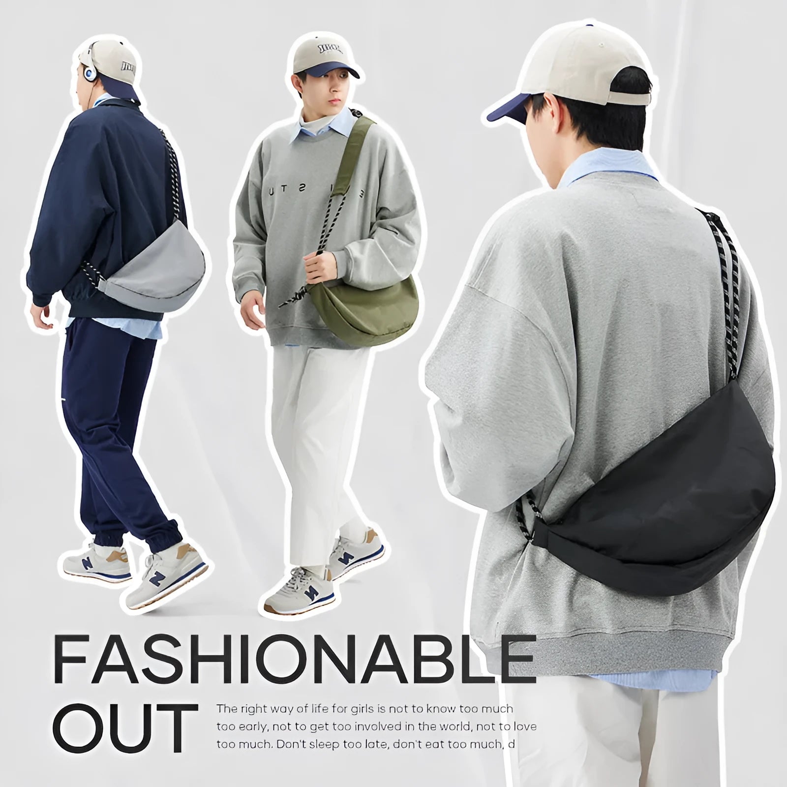 Men's large capacity commuter messenger bag in solid colour nylon with urban simplicity style