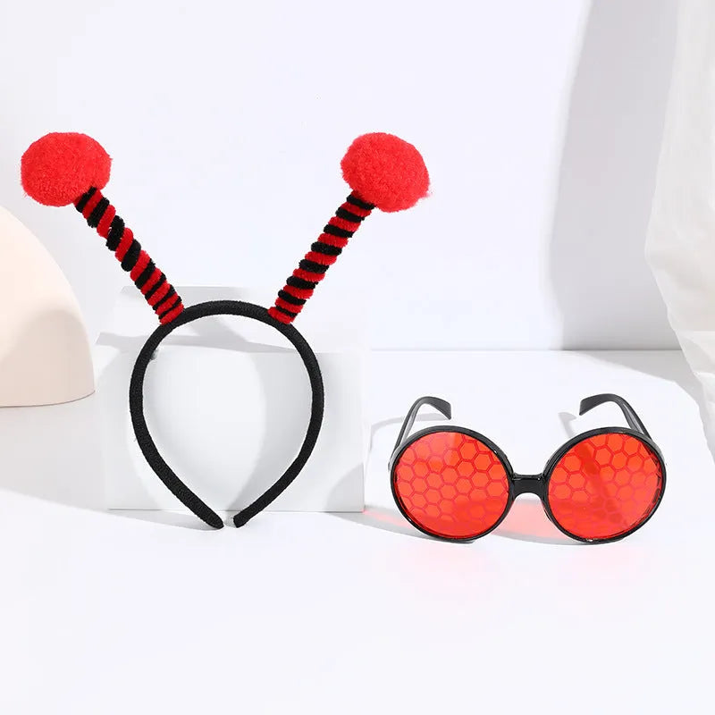 Children's insect themed dress up headband and glasses set with bee butterfly ladybug designs
