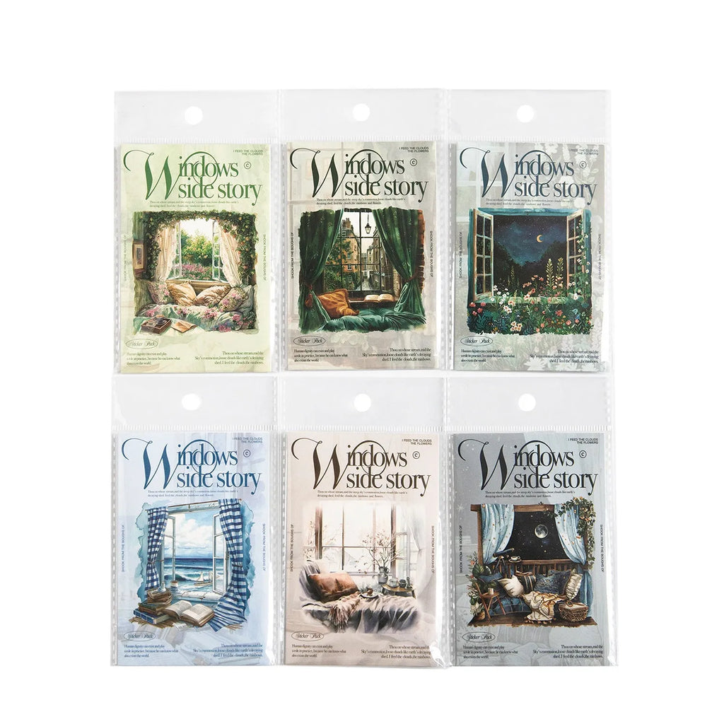 Window Story Series retro journal decorative stickers showing six colour theme designs