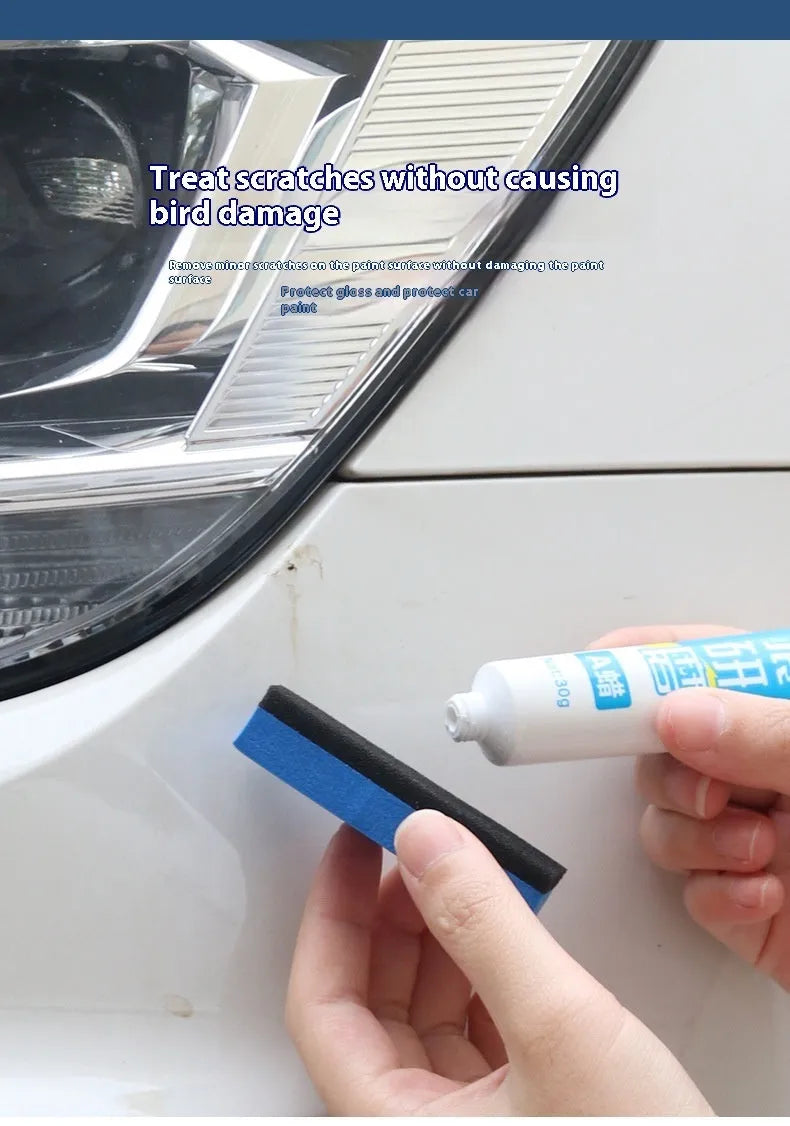 Car repair wax kit with two wax containers and frosted sponge mop for scratch removal and polishing