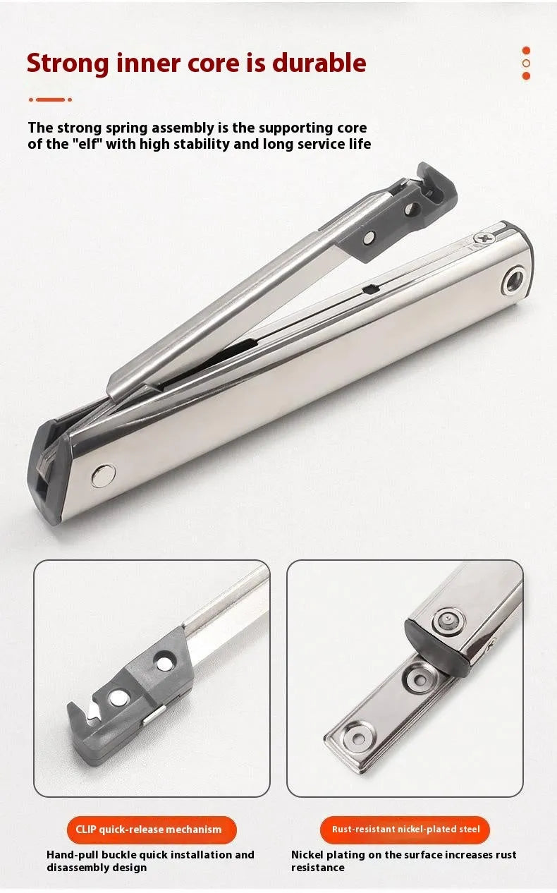 Cold rolled steel tatami cabinet support rod with spring jackstay mechanism in stainless steel finish