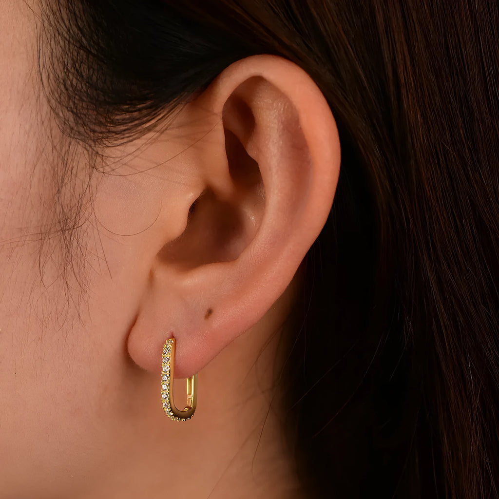 S925 sterling silver oval zircon geometric ear clip earrings in white or yellow finish