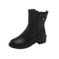 Women's black low heel ankle boots with side zip and round toe